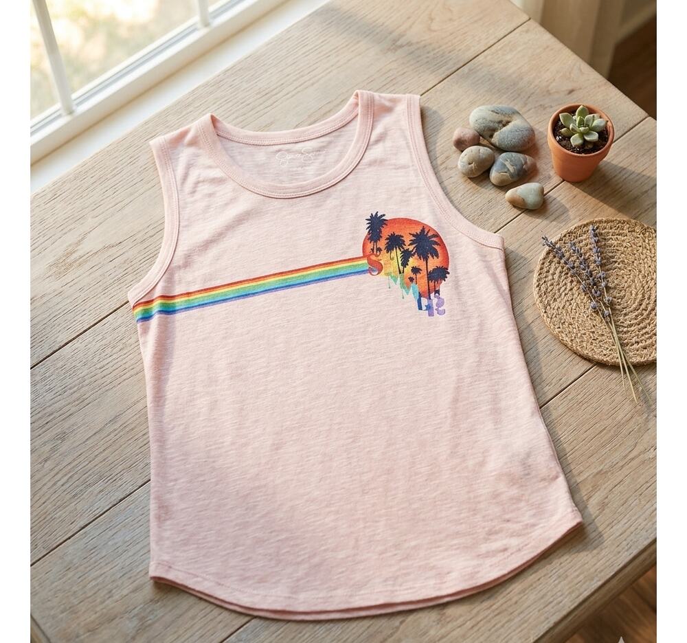 Jessica Simpson Pink "Summer" Graphic Tank Top - Size L - NWT